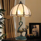 Traditional European Stained Glass Swan Base Copper 2-Light Table Lamp for Bedroom Home Office