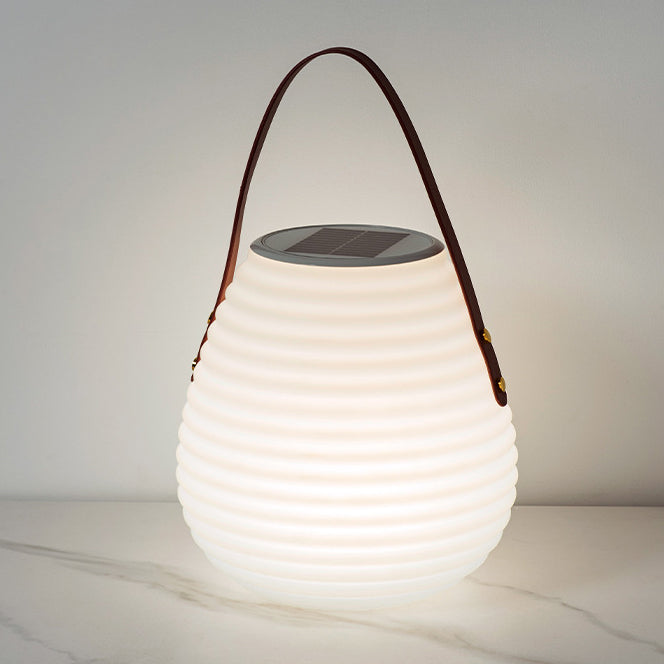 Modern Minimalist Solar Waterproof Leather PE Cylinder Striped Lantern Portable LED Landscape Lighting Outdoor Light For Outdoor Patio