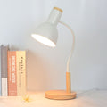 Contemporary Nordic Iron Round Shade Wood Base 1-Light Table Lamp For Home Office