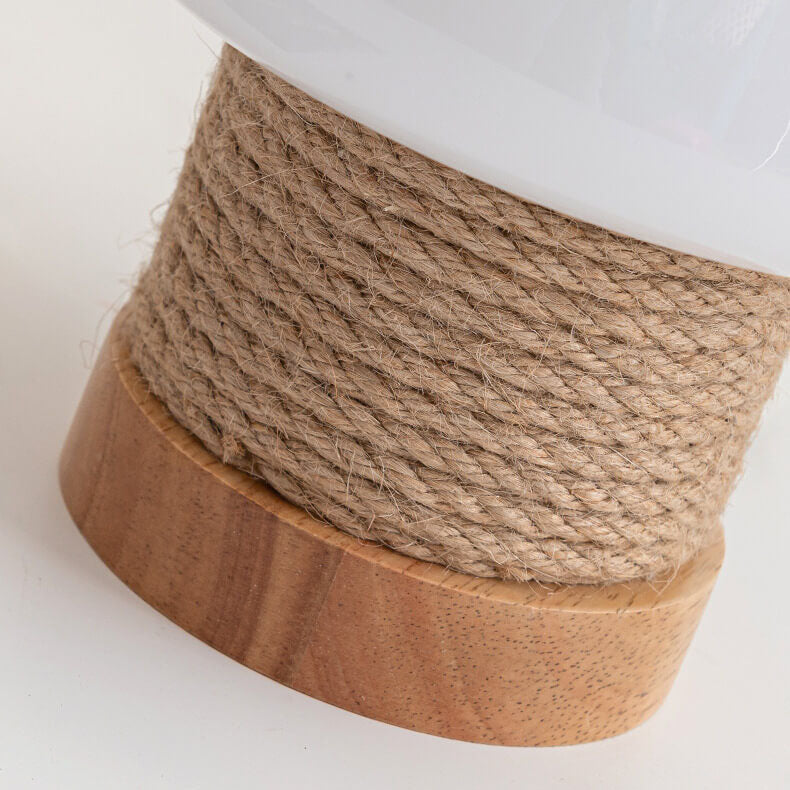 Vintage Creamy Mushroom Glass Twine Oak 1-Light Table Lamp