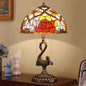 Traditional European Stained Glass Swan Base Copper 2-Light Table Lamp for Bedroom Home Office