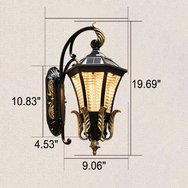 European Solar Hexagonal Lantern Outdoor Waterproof Patio LED Wall Sconce Lamp