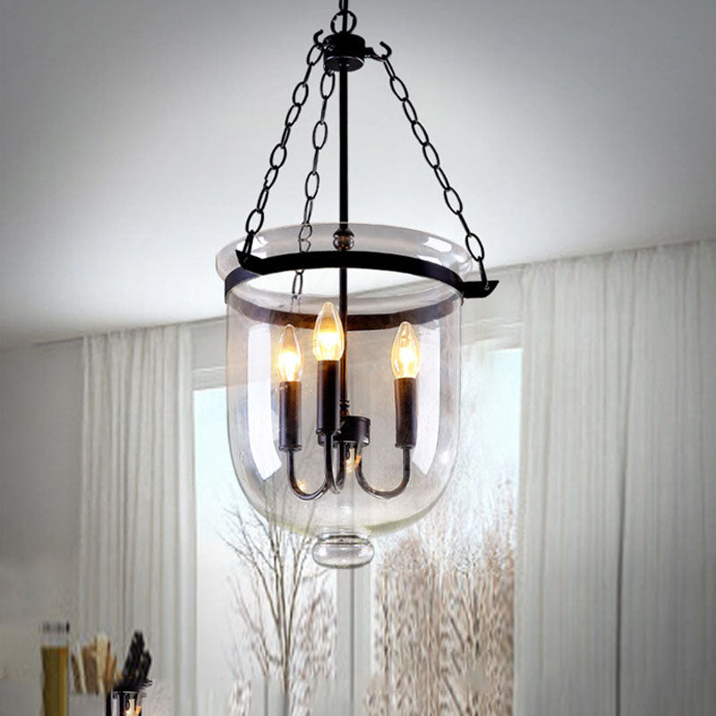 Rustic Glass & Iron 3-Light Chandelier