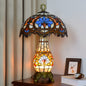 Traditional Vintage Floral Peach Heart Design Stained Glass 3-Light Table Lamp For Living Room