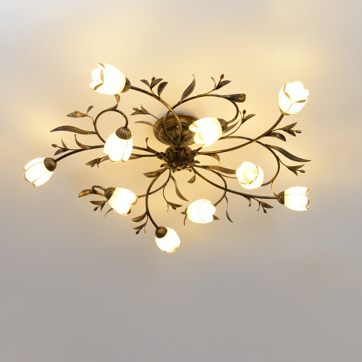 French Flower Semi-Flush Ceiling Light