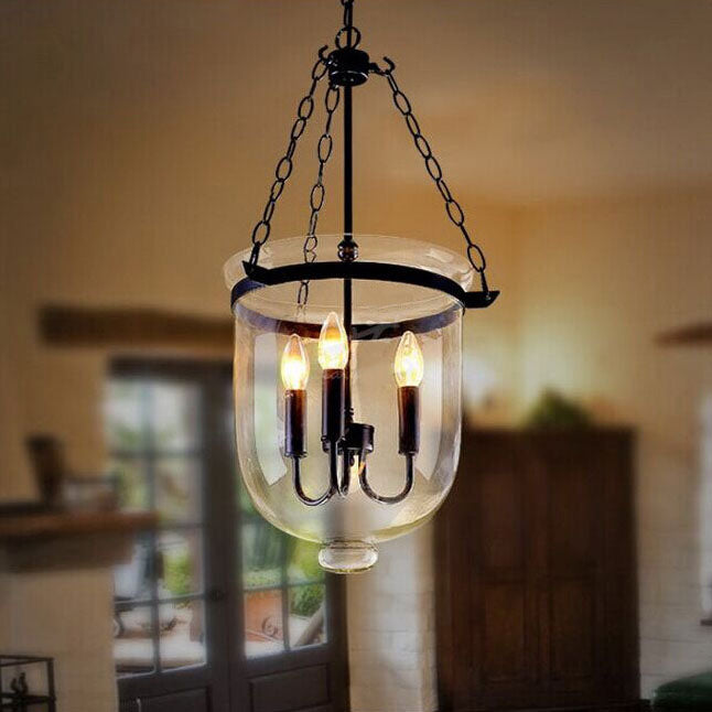Rustic Glass & Iron 3-Light Chandelier
