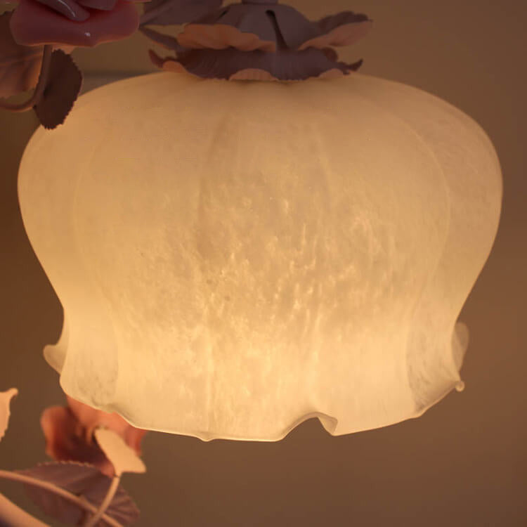 Vintage Romantic Pink Glass Ceramics Roses 1-Light Table Lamp