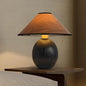 Traditional Japanese Round Trapezoidal Solid Wood Fabric 1-Light Table Lamp For Bedroom
