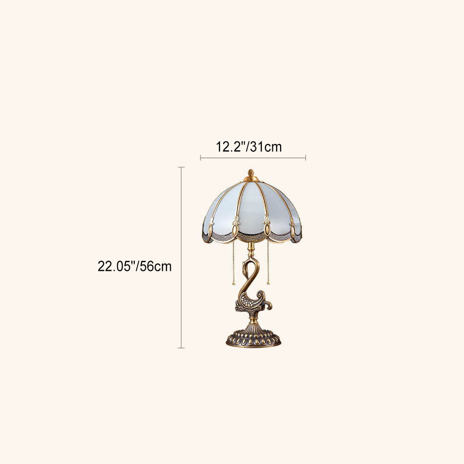 Traditional European Stained Glass Swan Base Copper 2-Light Table Lamp for Bedroom Home Office