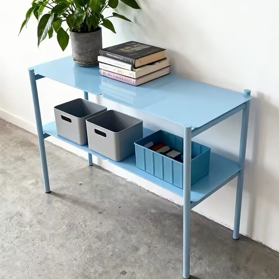 Iron 2-Tier Blue Storage Shelf