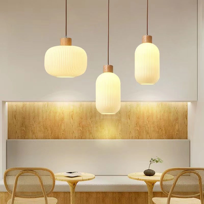 Japanese Wood & Glass Jar Chandelier