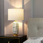Nordic Light Luxury Green Striped Ceramic Drum Fabric 1-Light Table Lamp