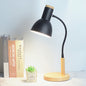 Contemporary Nordic Iron Round Shade Wood Base 1-Light Table Lamp For Home Office
