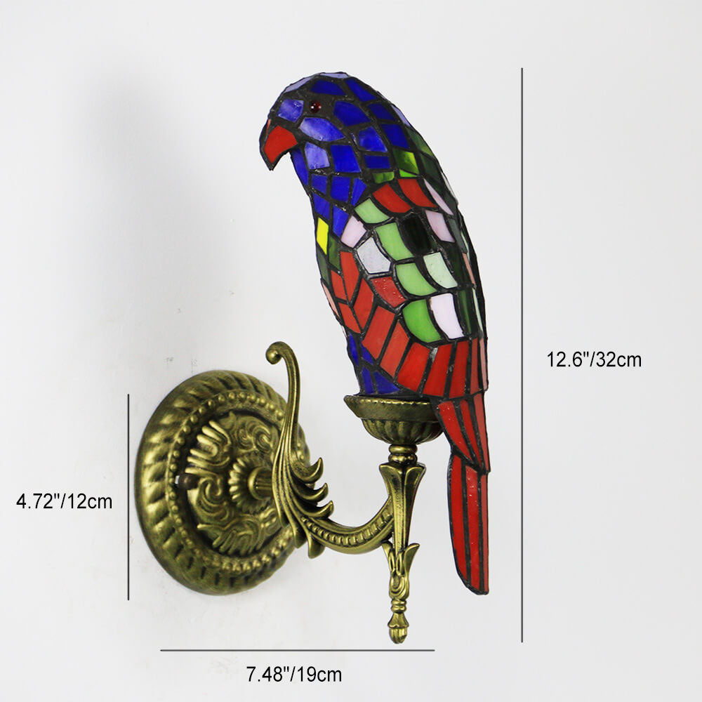 Tiffany Parrot Stained Glass Wall Sconce