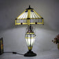 European Tiffany Stained Glass Hexagonal Dome Pull Cord 2-Light Table Lamp