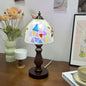 Traditional Vintage Wood Glass Hemispheroid Shell Lozenge 1-Light Table Lamp For Bedside