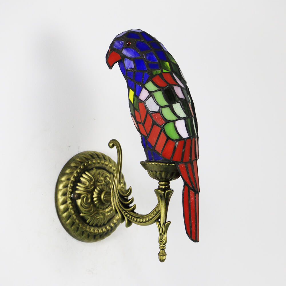 Tiffany Parrot Stained Glass Wall Sconce