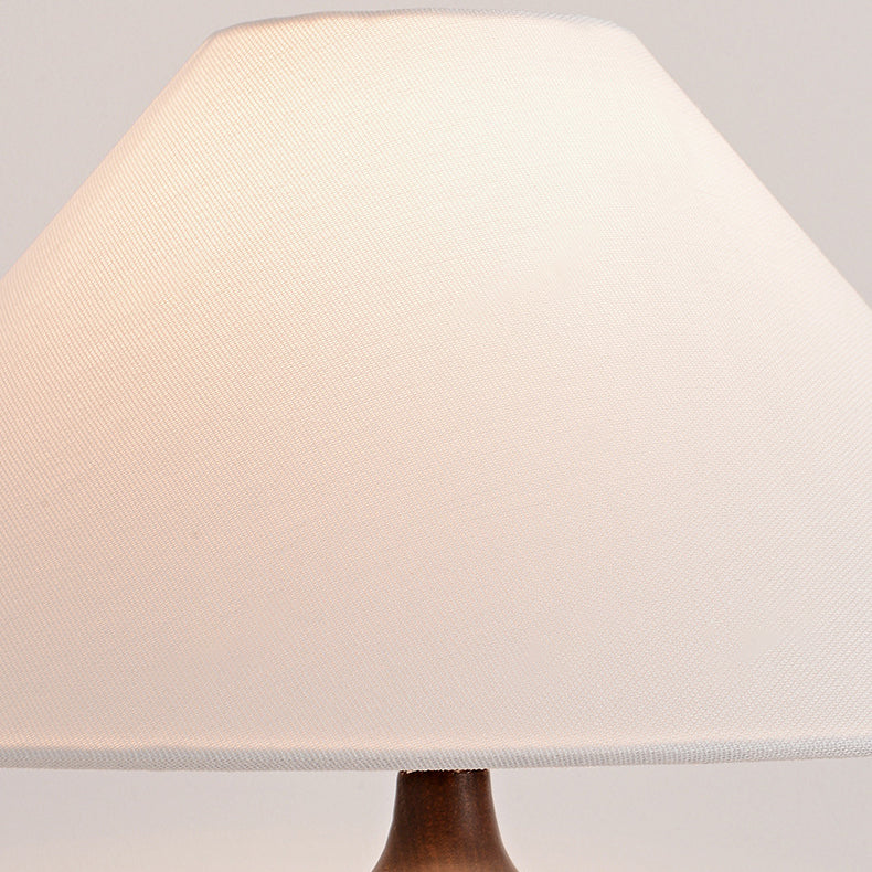 Contemporary Retro Ash Wood Linen Trapezoid Round 1-Light Table Lamp For Bedroom