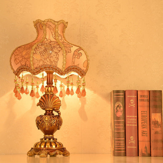 Traditional European Resin Polyester Fabric 1-Light Table Lamp For Bedroom