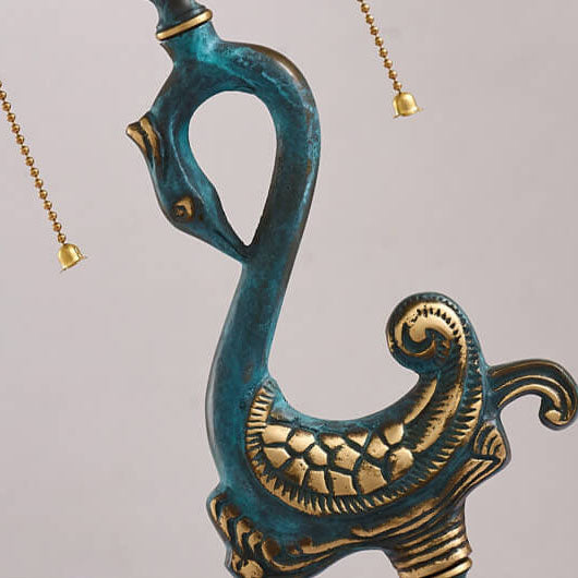Traditional European Stained Glass Swan Base Copper 2-Light Table Lamp for Bedroom Home Office