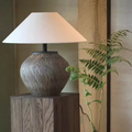 Traditional Japanese Drum Iron Ceramic Fabric 1-Light Table Lamp For Living Room