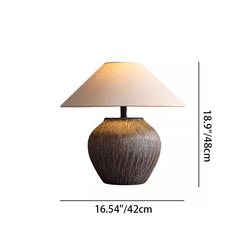 Traditional Japanese Drum Iron Ceramic Fabric 1-Light Table Lamp For Living Room