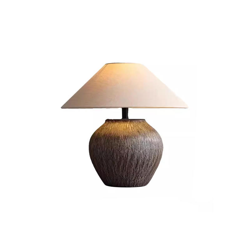 Traditional Japanese Drum Iron Ceramic Fabric 1-Light Table Lamp For Living Room