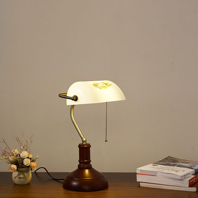 Vintage Wood & Glass Bank Table Lamp