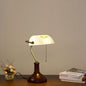 Vintage Wood & Glass Bank Table Lamp