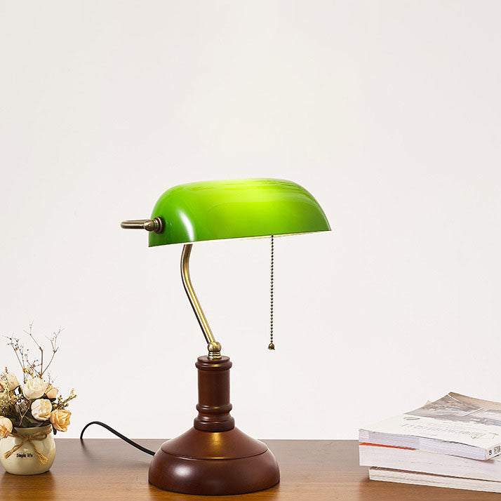 Vintage Wood & Glass Bank Table Lamp