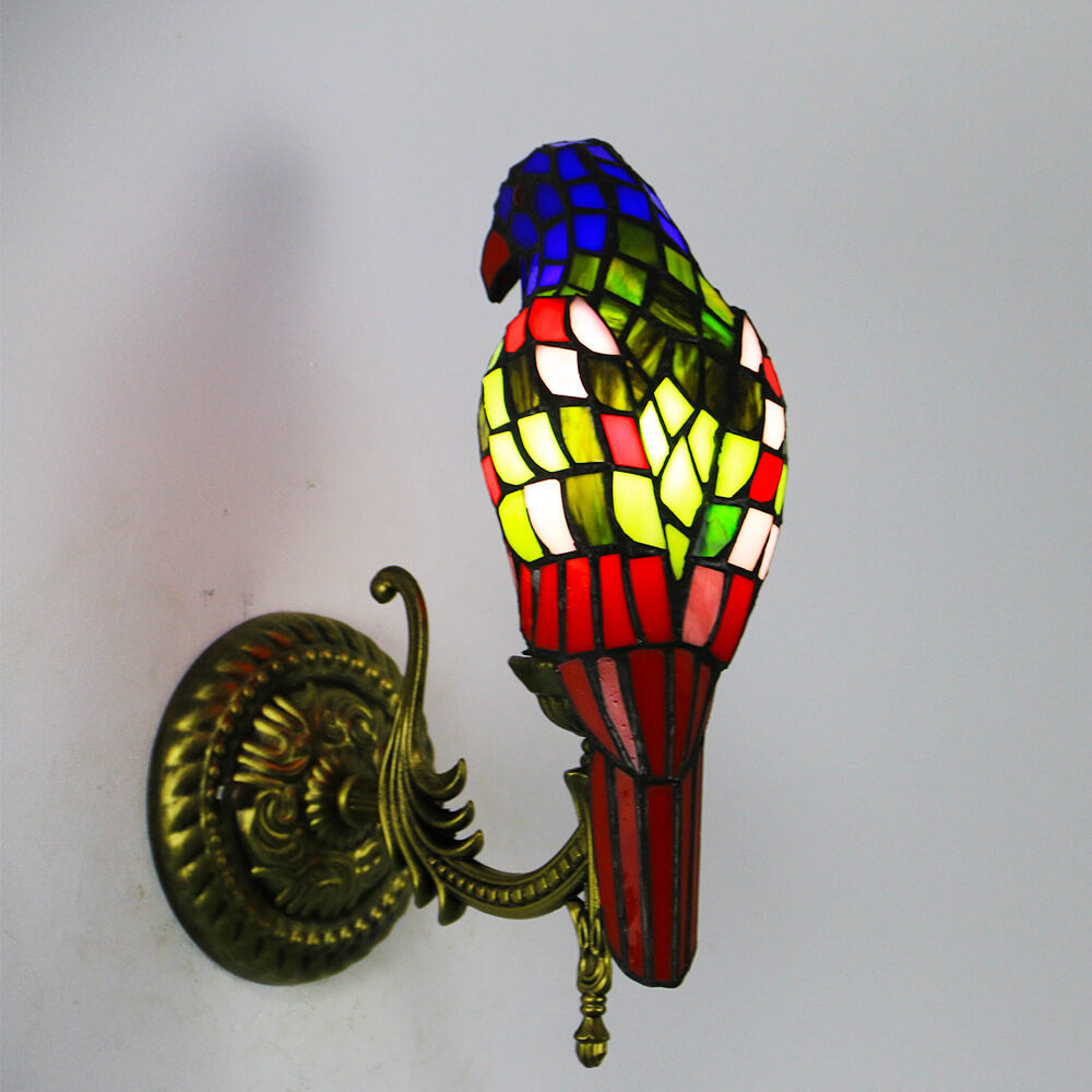 Tiffany Parrot Stained Glass Wall Sconce