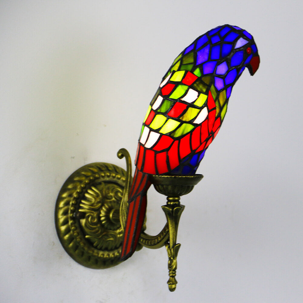 Tiffany Parrot Stained Glass Wall Sconce