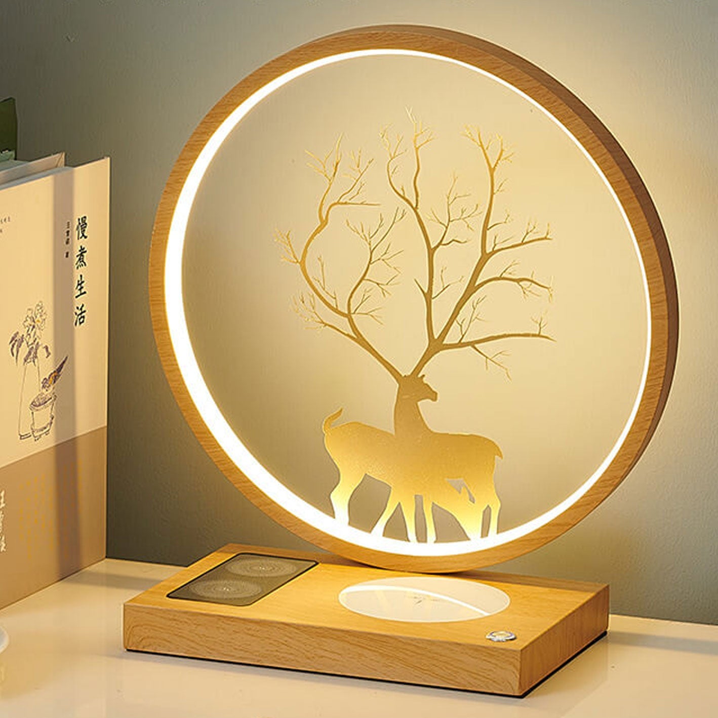 Creative Round Deer Design LED Wireless Charging Touch Decorative Table Lamp