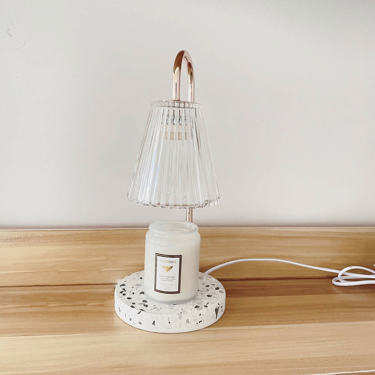 Contemporary Scandinavian Glass Terrazzo Base 1-Light Melting Wax Table Lamp For Bedroom