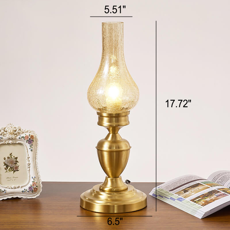 Vintage All Brass Wooden Glass Kerosene Lamp Design 1- Light Table Lamp