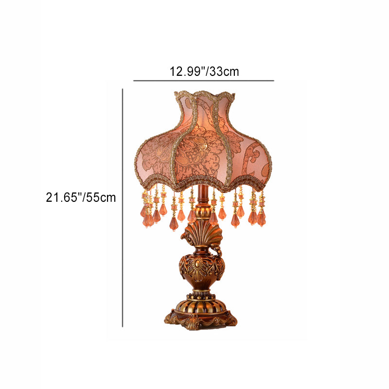 Traditional European Resin Polyester Fabric 1-Light Table Lamp For Bedroom
