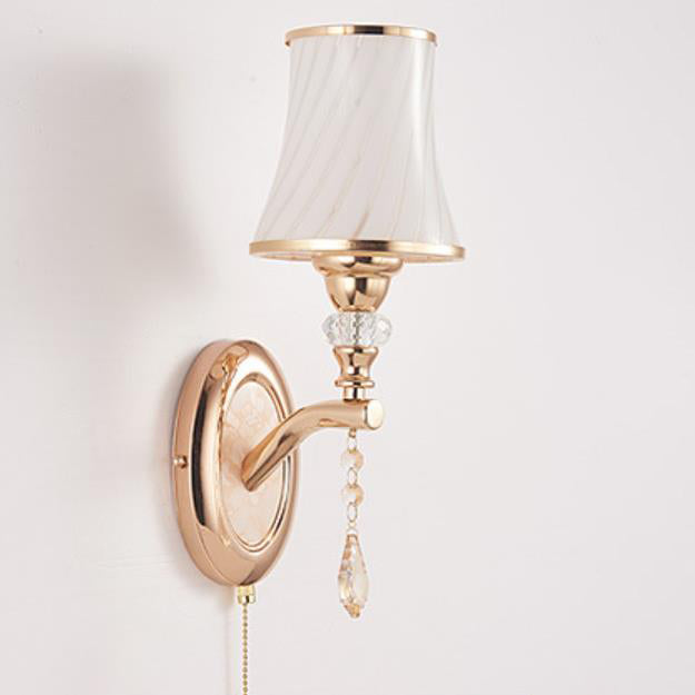 European Simple Glass Lampshade Zipper Switch 1/2-Light Wall Sconce Lamp