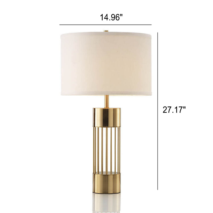 Nordic Minimalist Fabric Drum Gold Column Base 1-Light Table Lamp