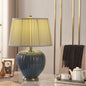 Chinese Vintage Pleated Canvas Shade Ceramic Vase Base 1-Light Table Lamp