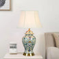 Contemporary Retro Lotus Leaves Pattern Ceramic Copper Linen 1-Light Table Lamp For Bedroom