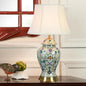 Contemporary Retro Lotus Leaves Pattern Ceramic Copper Linen 1-Light Table Lamp For Bedroom