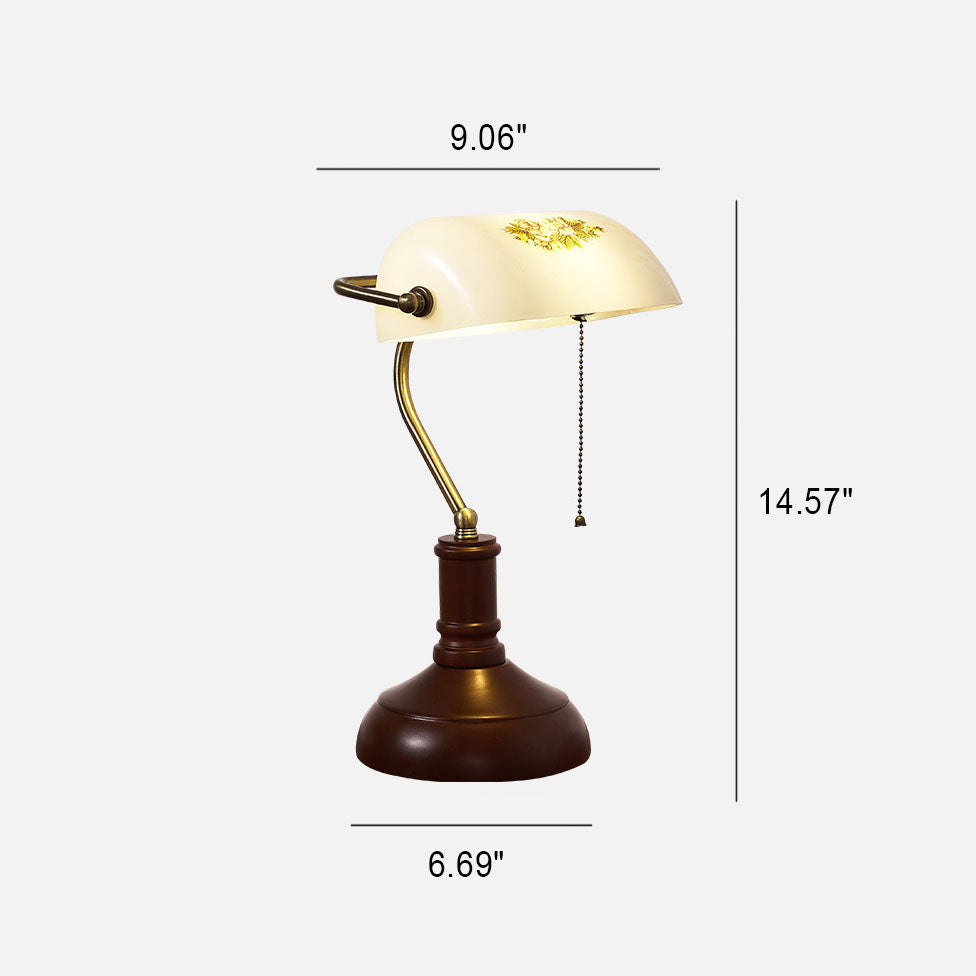 Vintage Wood & Glass Bank Table Lamp