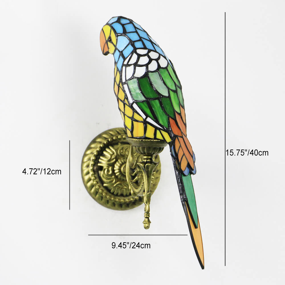 Tiffany Parrot Stained Glass Wall Sconce