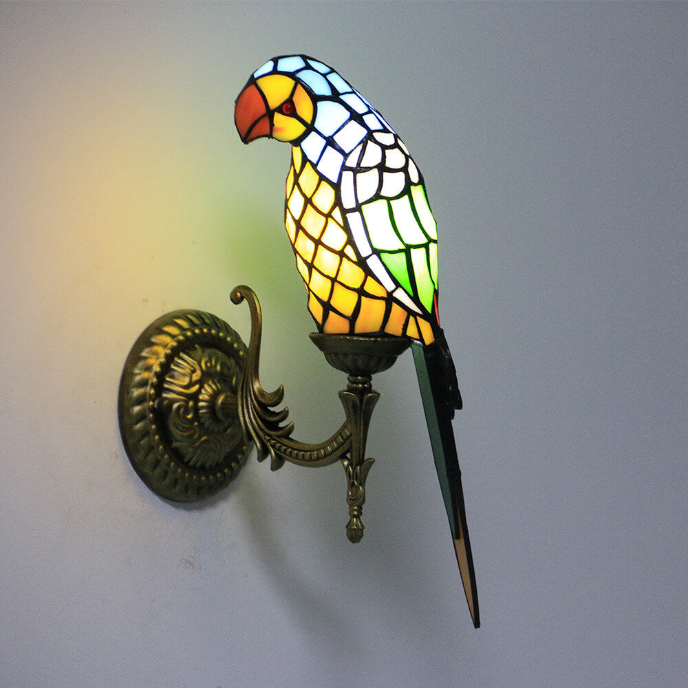 Tiffany Parrot Stained Glass Wall Sconce