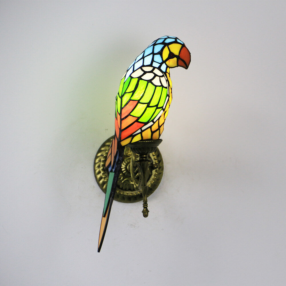 Tiffany Parrot Stained Glass Wall Sconce