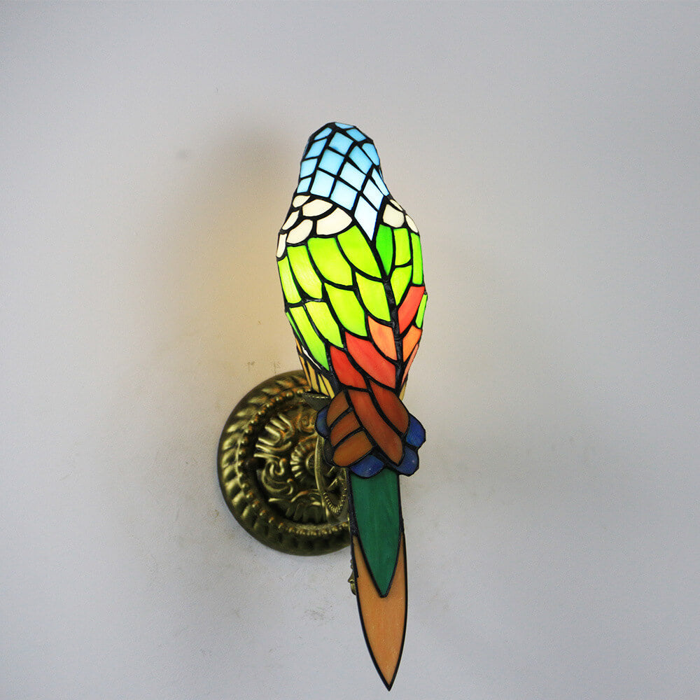Tiffany Parrot Stained Glass Wall Sconce