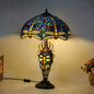 European Tiffany Stained Glass Hexagonal Dome Pull Cord 2-Light Table Lamp