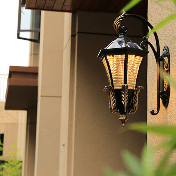 European Solar Hexagonal Lantern Outdoor Waterproof Patio LED Wall Sconce Lamp