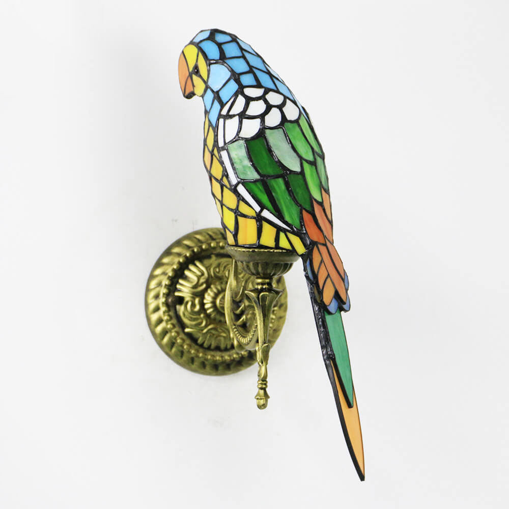 Tiffany Parrot Stained Glass Wall Sconce