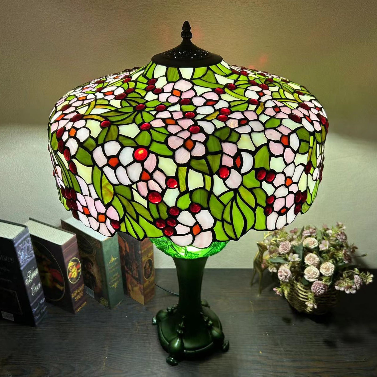 Traditional Tiffany Dome Resin Glass 3-Light Table Lamp For Living Room